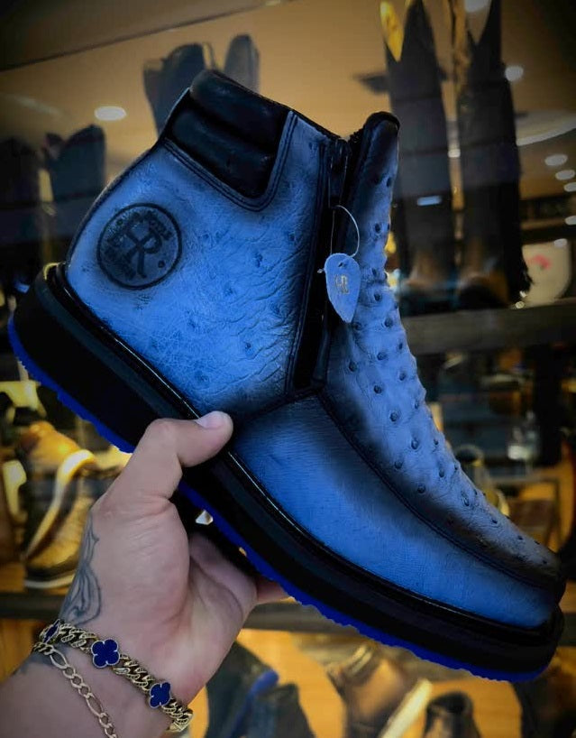 Italian Ostrich Leather Western Cowboy Boots