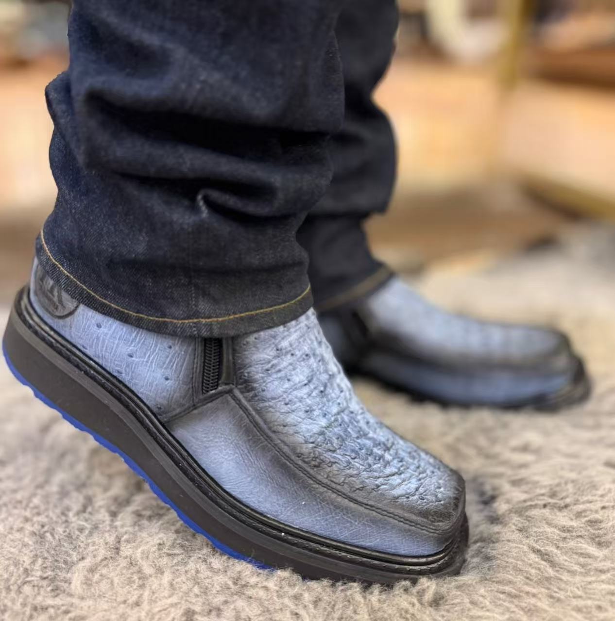 Italian Ostrich Leather Western Cowboy Boots