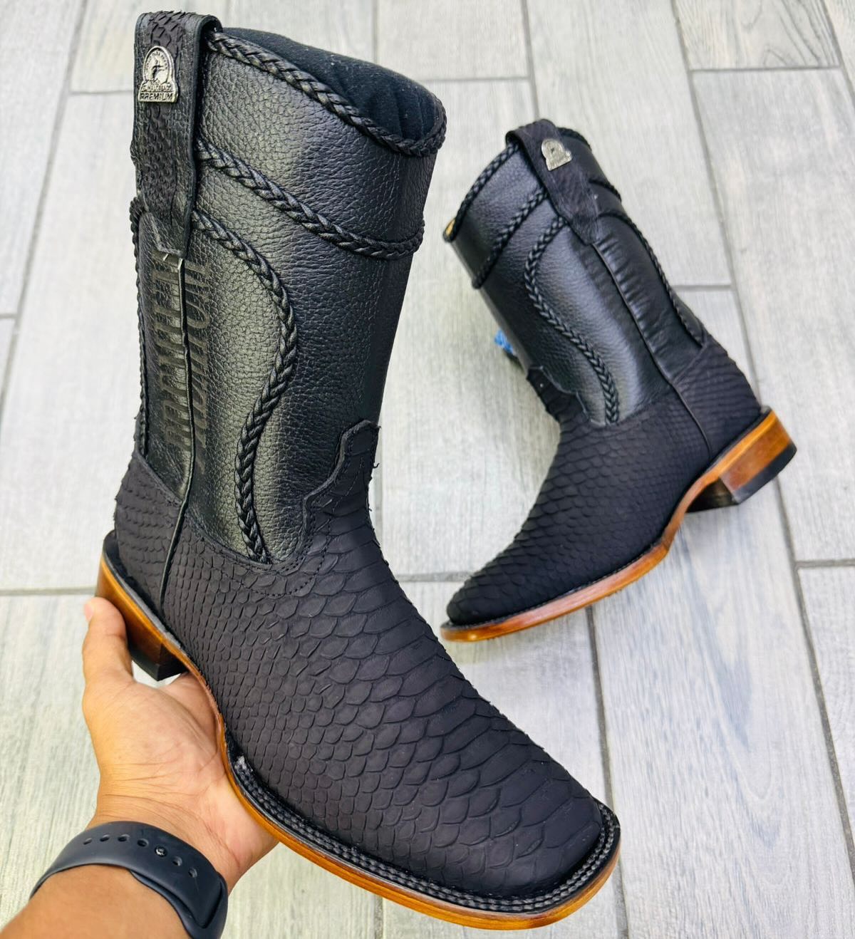 Python Leather Nobuck Cowboy Boots