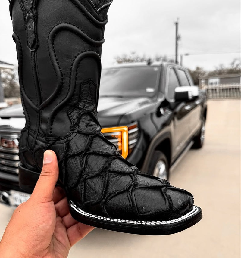 2025 Men's Pirarucu Leather Square-toed Boots