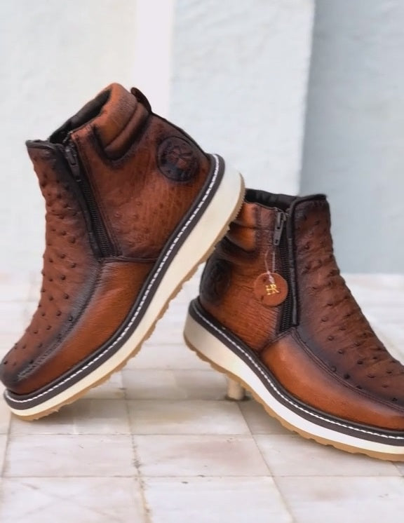 Italian Ostrich Leather Western Cowboy Boots