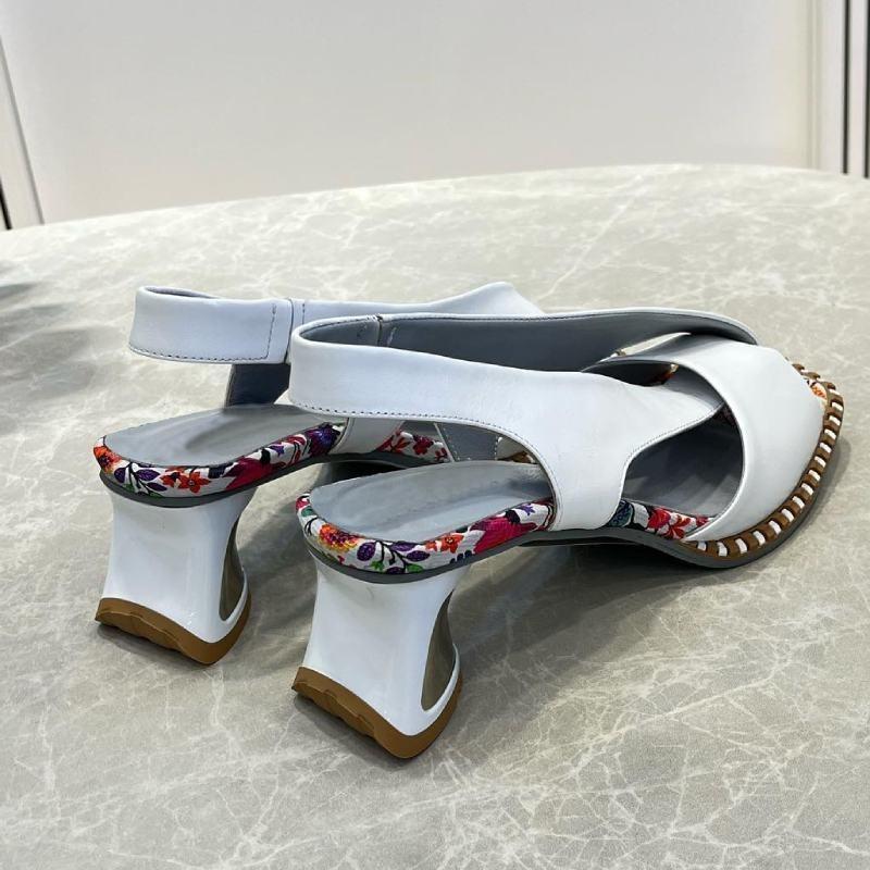 Women's Floral Sole Round Heel Leather Sandals