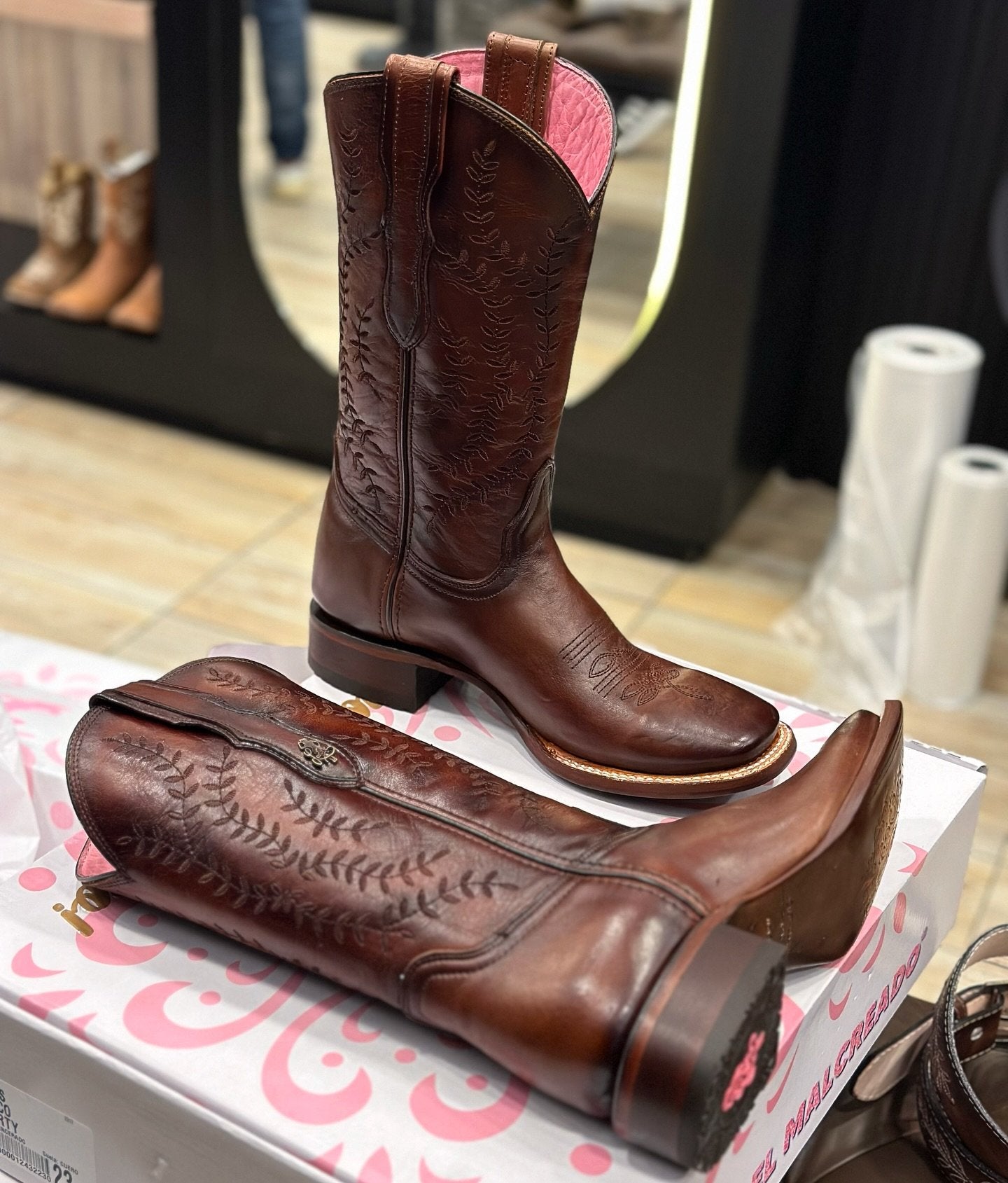 Women's Wood Grain Thick Heel High Heel Knight Boots