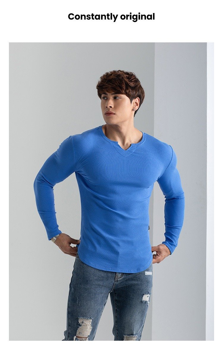 V-NECK LONG-SLEEVED SPORTS T-SHIRT