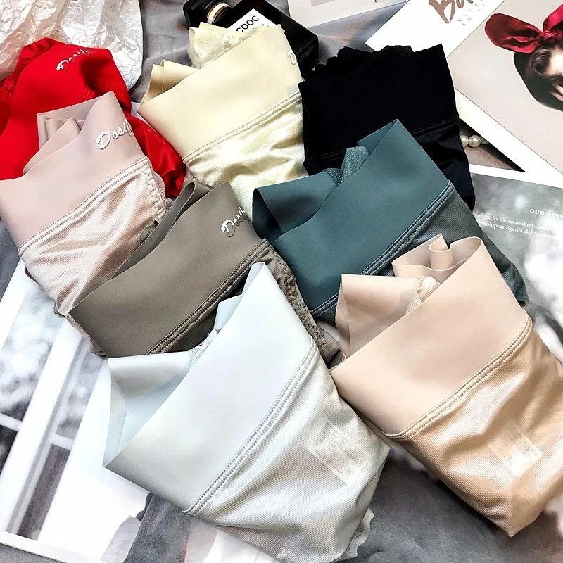 Women's High-end Satin Light Luxury Lace Breathable Mesh Cotton Briefs