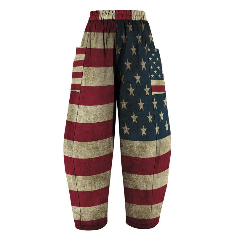Independence Day Print Loose with Pocket Wide Leg Pant