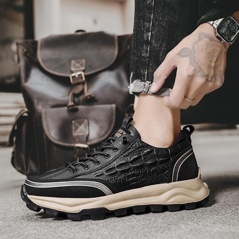 Men's Crocodile Waterproof Lace-up Sneakers