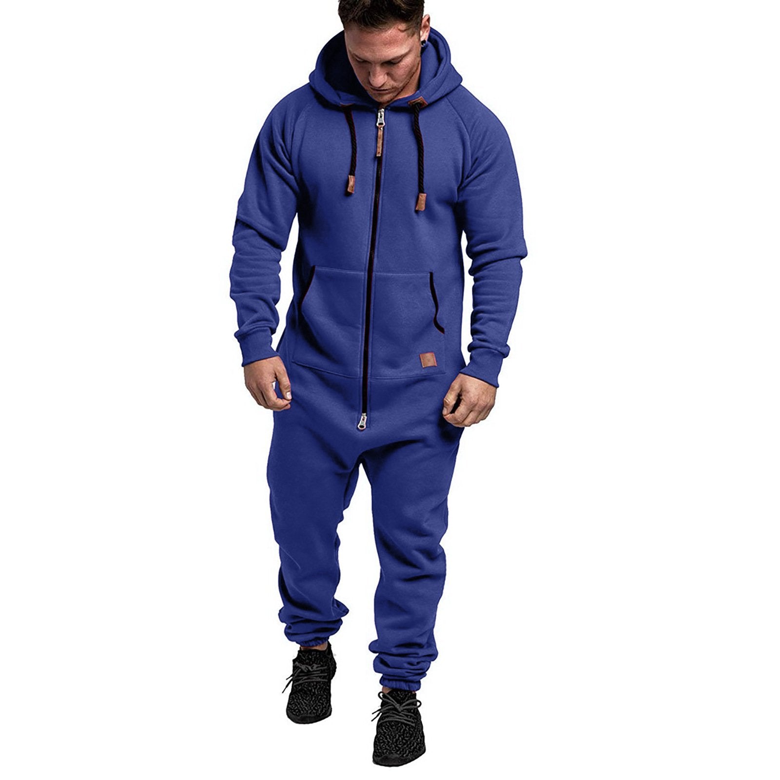 Men's Hooded Fleece Solid Color Jumpsuit