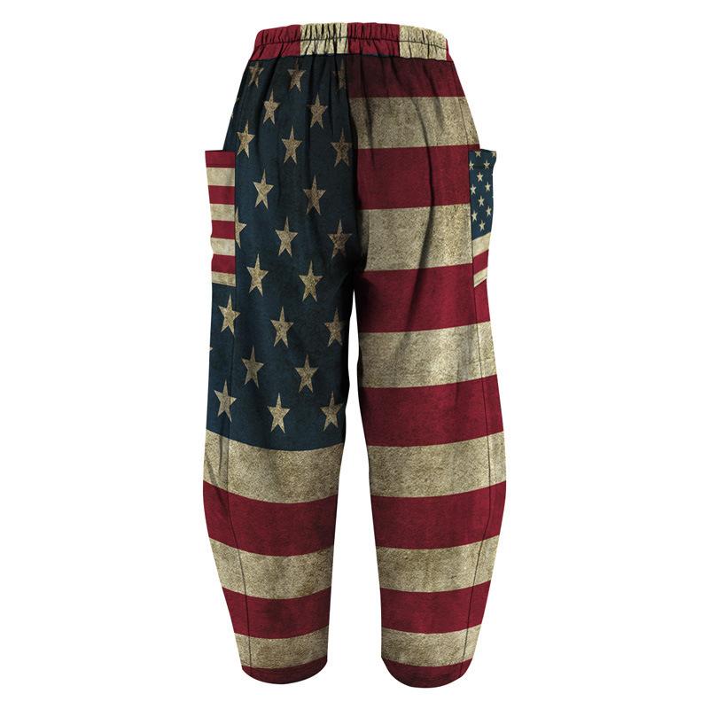 Independence Day Print Loose with Pocket Wide Leg Pant