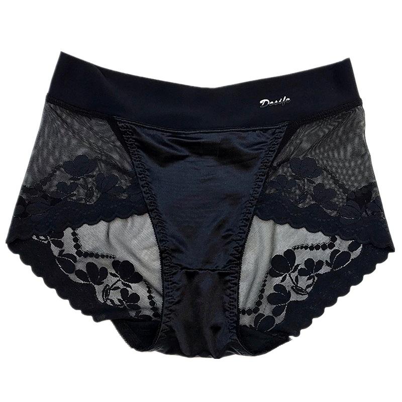 Women's High-end Satin Light Luxury Lace Breathable Mesh Cotton Briefs