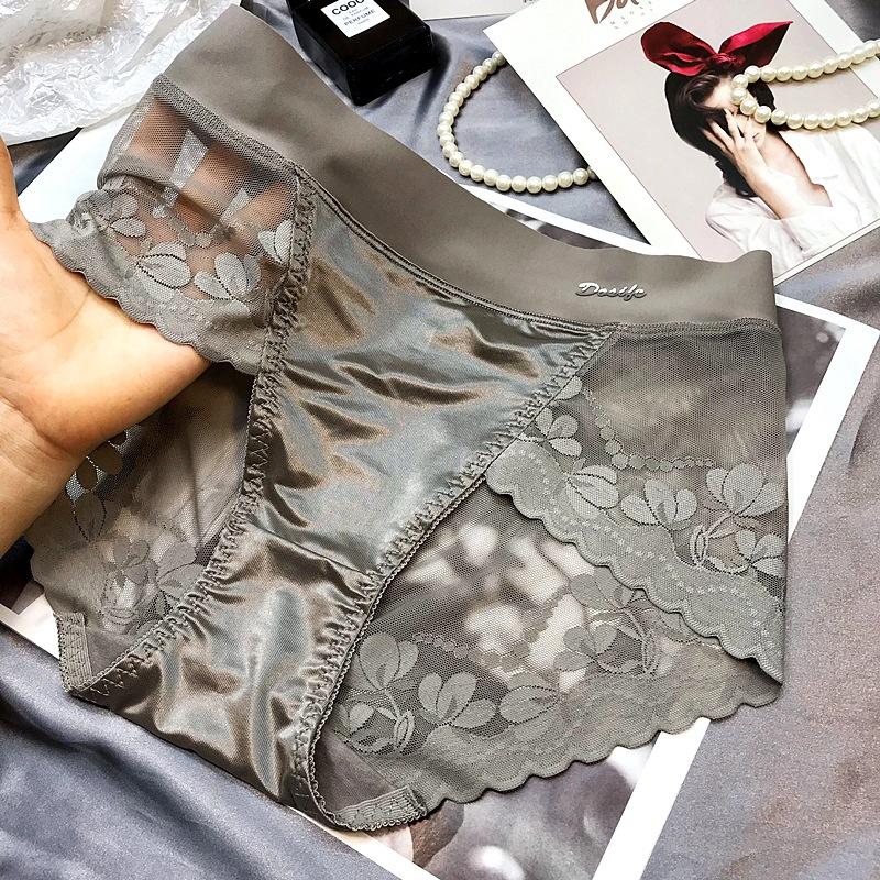 Women's High-end Satin Light Luxury Lace Breathable Mesh Cotton Briefs
