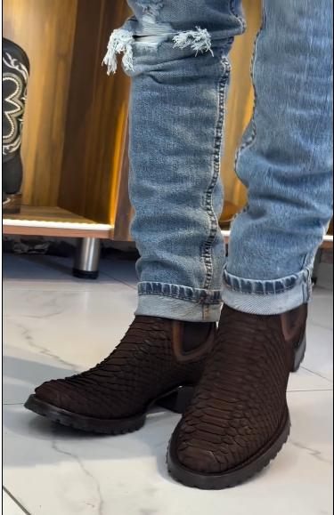 Chocolate Python Leather Bootie