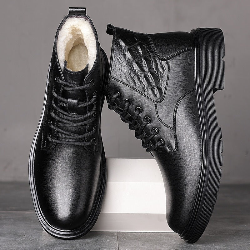 (Big Sale💥)Genuine Leather Plus Velvet Thickened Warm Sheepskin High Top Business Casua Boots