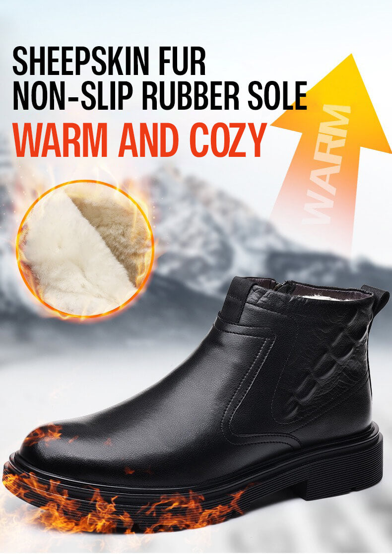 (Big Sale💥)Genuine Leather Plus Velvet Thickened Warm Sheepskin High Top Business Casua Boots