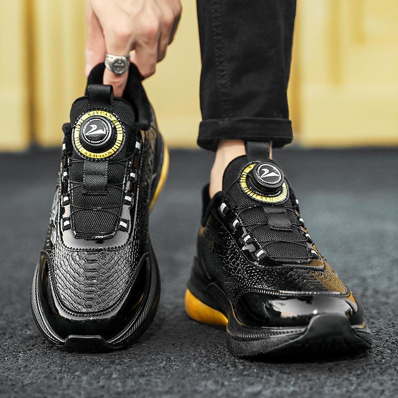 Swivel Buckle Luminous Crocodile Leather Sneakers