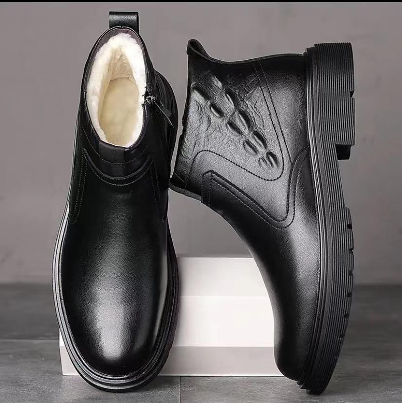 (Big Sale💥)Genuine Leather Plus Velvet Thickened Warm Sheepskin High Top Business Casua Boots