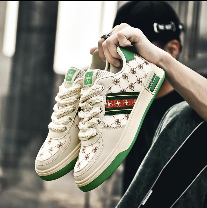 Men's Breathable White Rainbow Color Block Sneakers