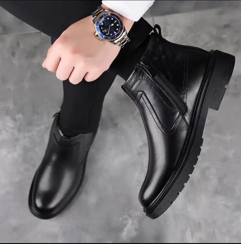 (Big Sale💥)Genuine Leather Plus Velvet Thickened Warm Sheepskin High Top Business Casua Boots