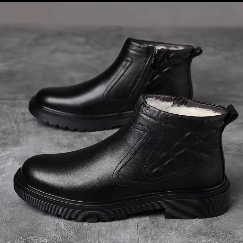(Big Sale💥)Genuine Leather Plus Velvet Thickened Warm Sheepskin High Top Business Casua Boots