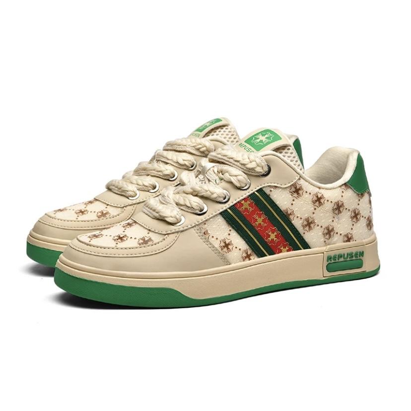 Men's Breathable White Rainbow Color Block Sneakers