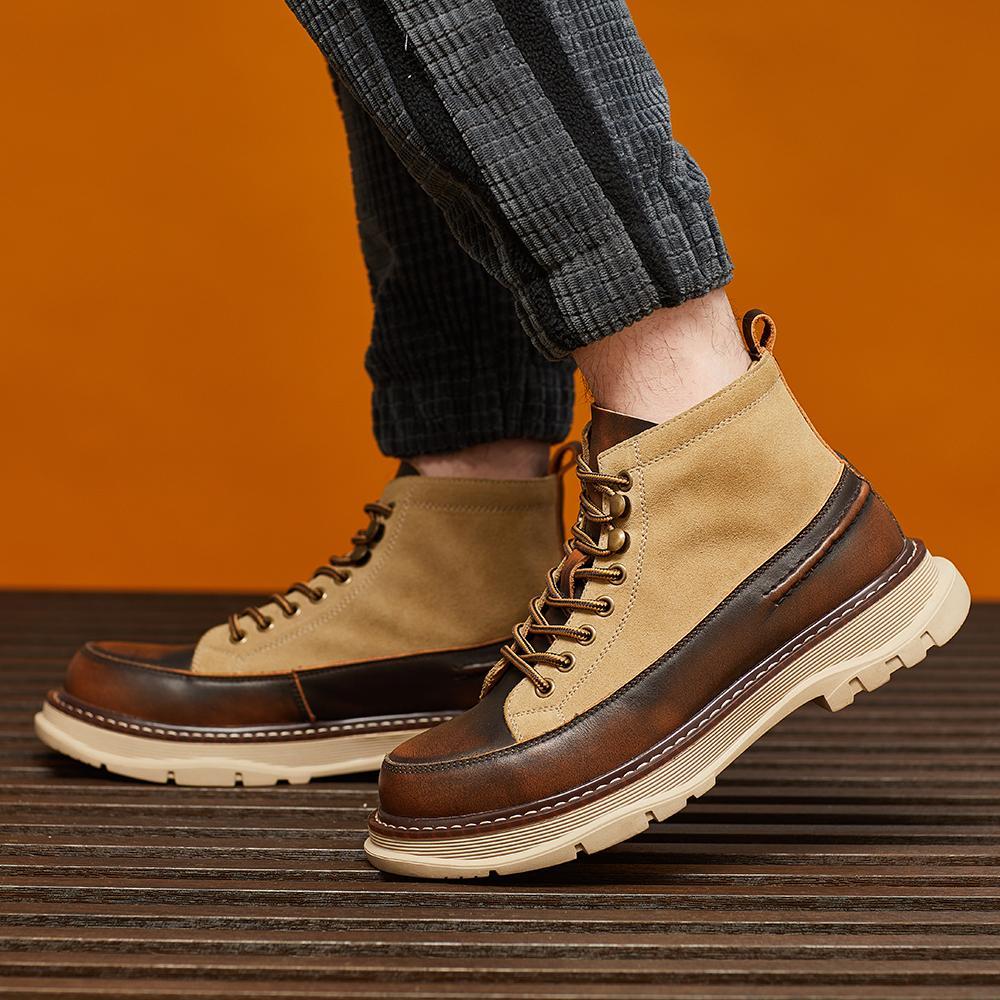 Cowhide and suede stitching retro Martin boots