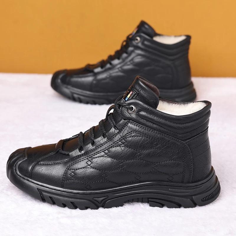 Winter Men Boots leather Waterproof Warm Fur Snow Boots