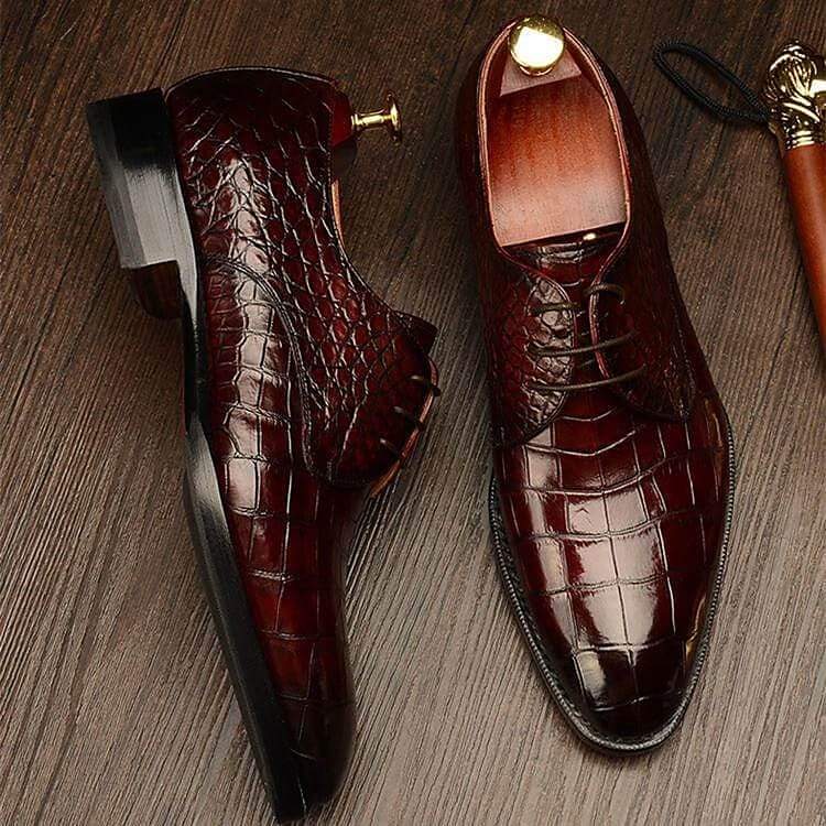 Men's Crocodile Pattern Vintage Classic British Wedding Outdoor Daily Leather Shoes