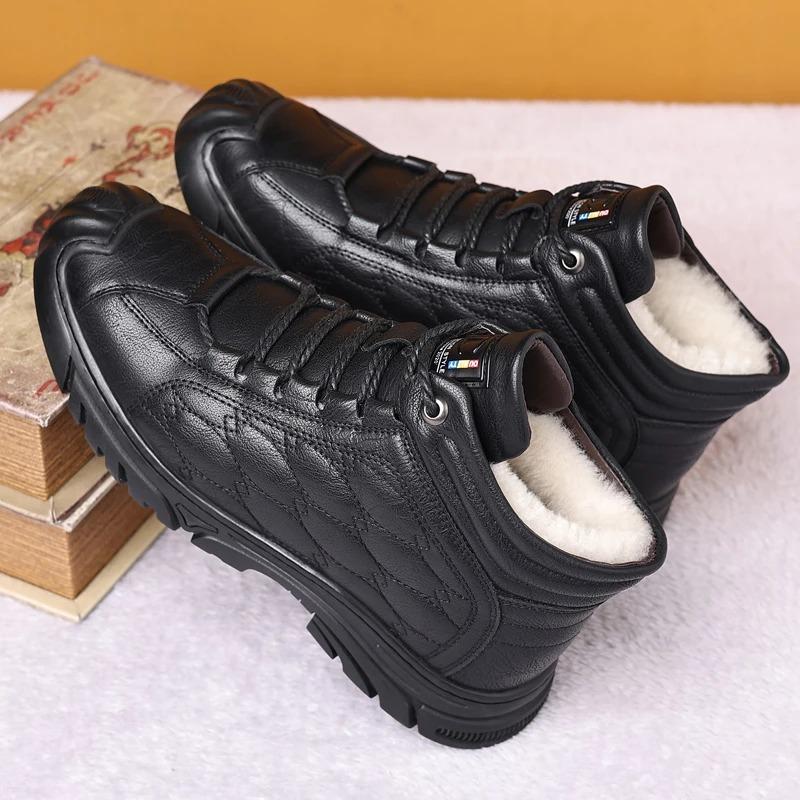 Winter Men Boots leather Waterproof Warm Fur Snow Boots
