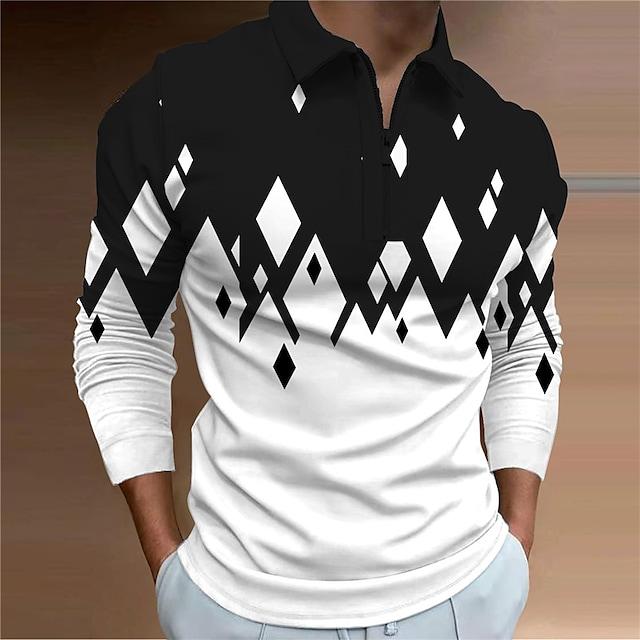 Men's Abstract Graphic Prints Geometry Turndown Polo Shirt