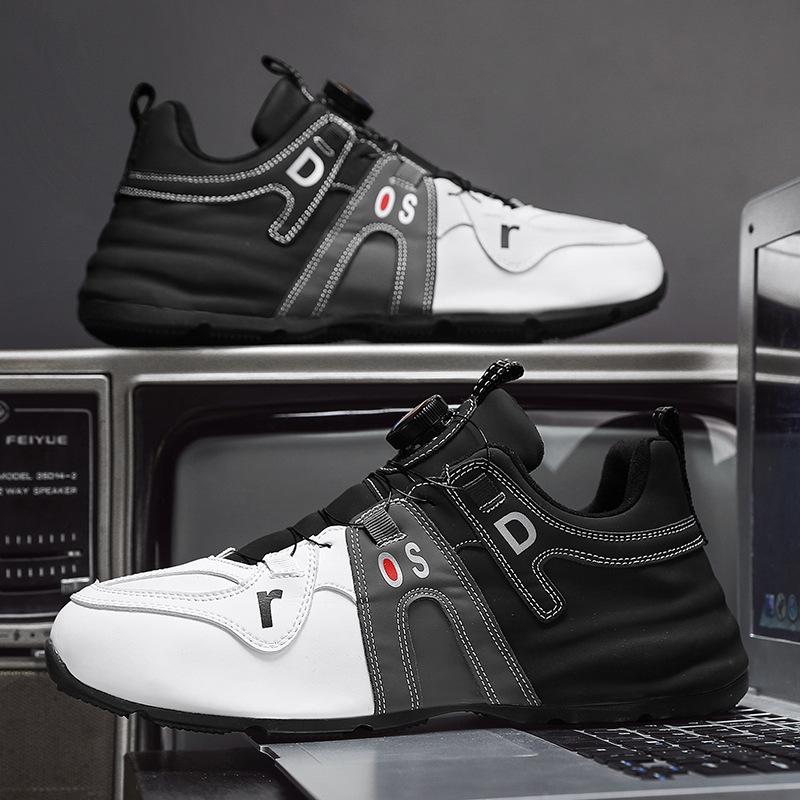 Men's leather swivel buckle sneakers