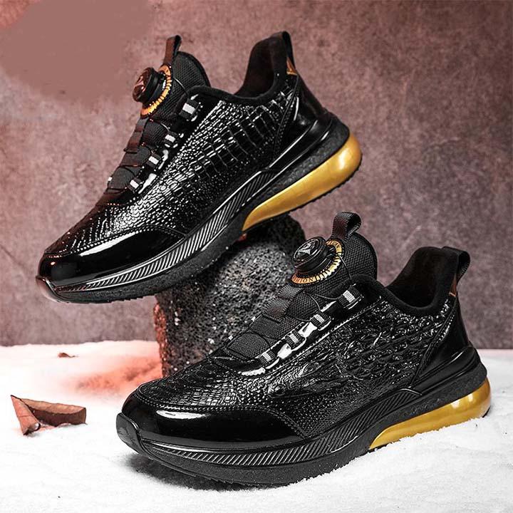 Swivel Buckle Luminous Crocodile Leather Sneakers