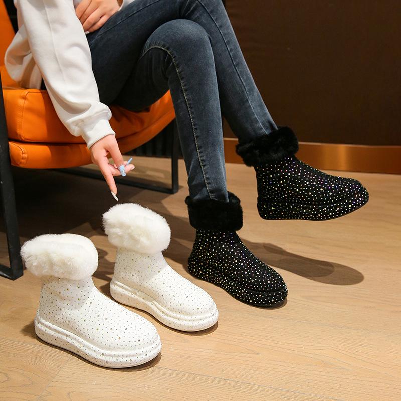 Fleece rhinestone snow boots