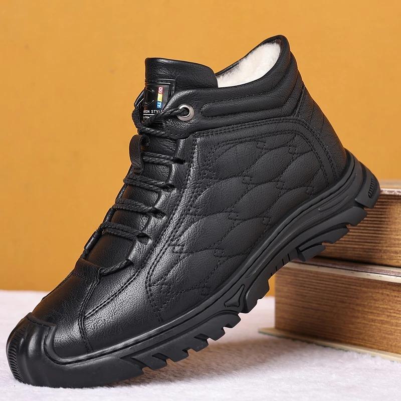 Winter Men Boots leather Waterproof Warm Fur Snow Boots
