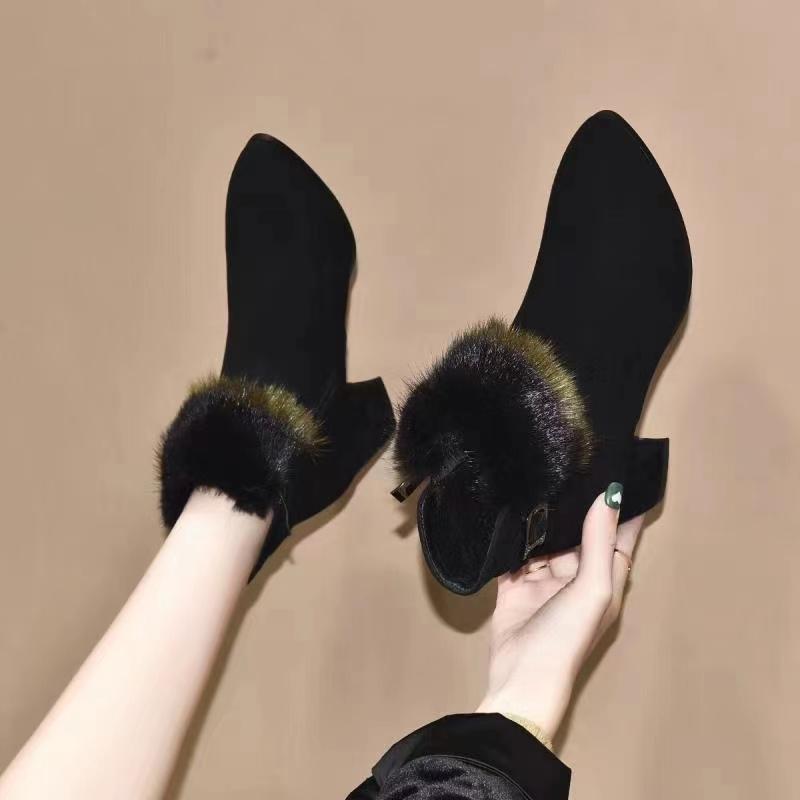 Fleece Buckle Suede Boots