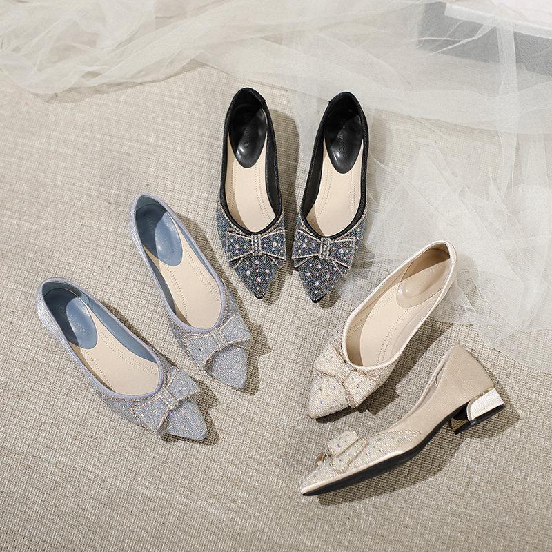 Rhinestone Bow Low Heels