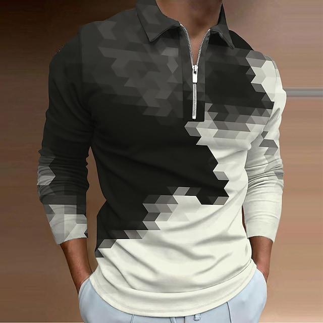 Men's Abstract Graphic Prints Geometry Turndown Polo Shirt