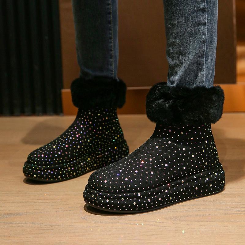 Fleece rhinestone snow boots