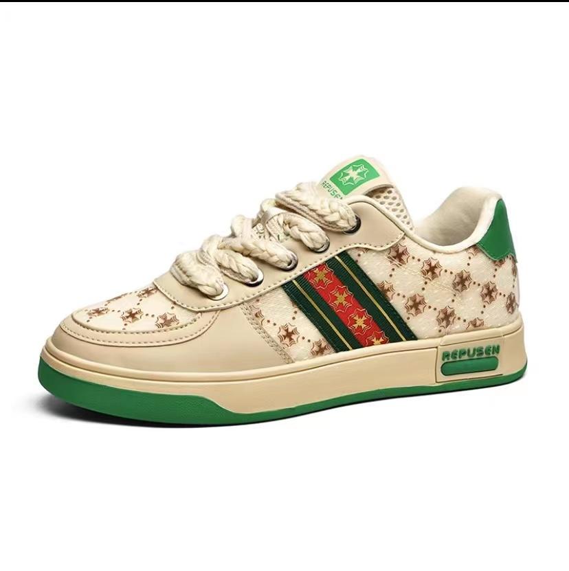 Men's Breathable White Rainbow Color Block Sneakers