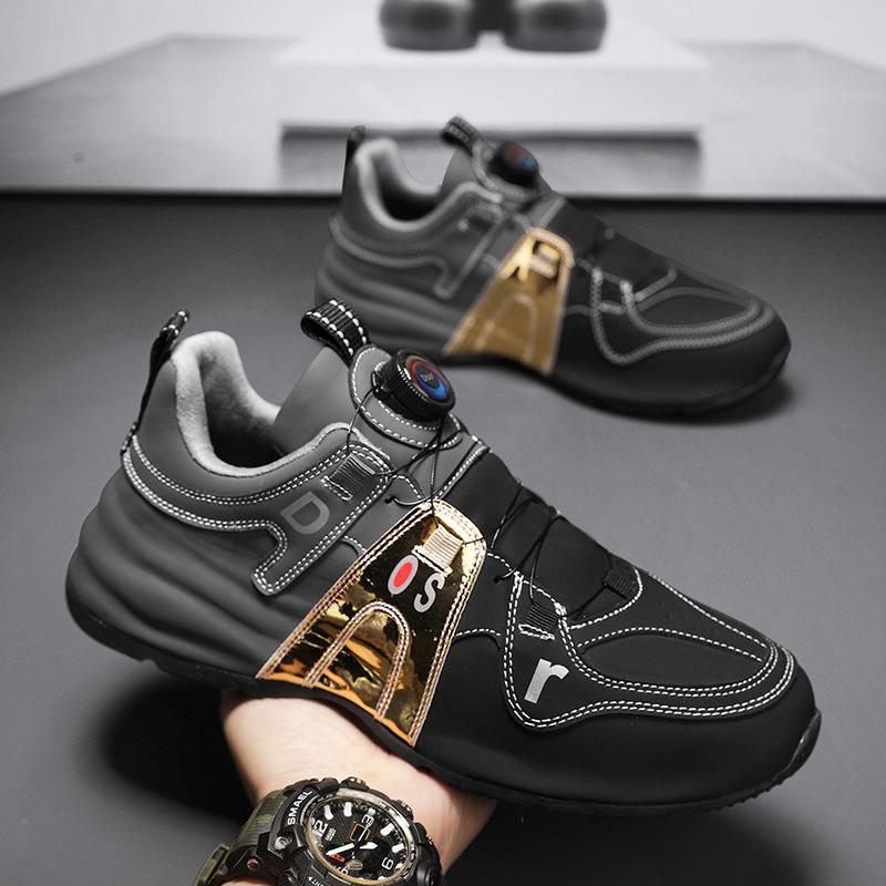 Men's leather swivel buckle sneakers