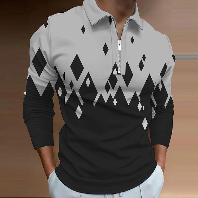Men's Abstract Graphic Prints Geometry Turndown Polo Shirt
