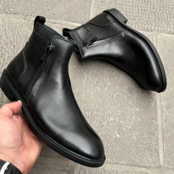 Casual Double Zipper Cowhide Boots