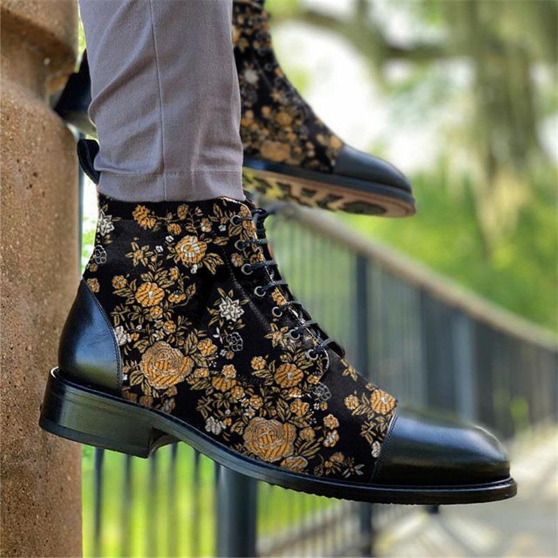 Men's Boots Embroidery Retro Formal Shoes