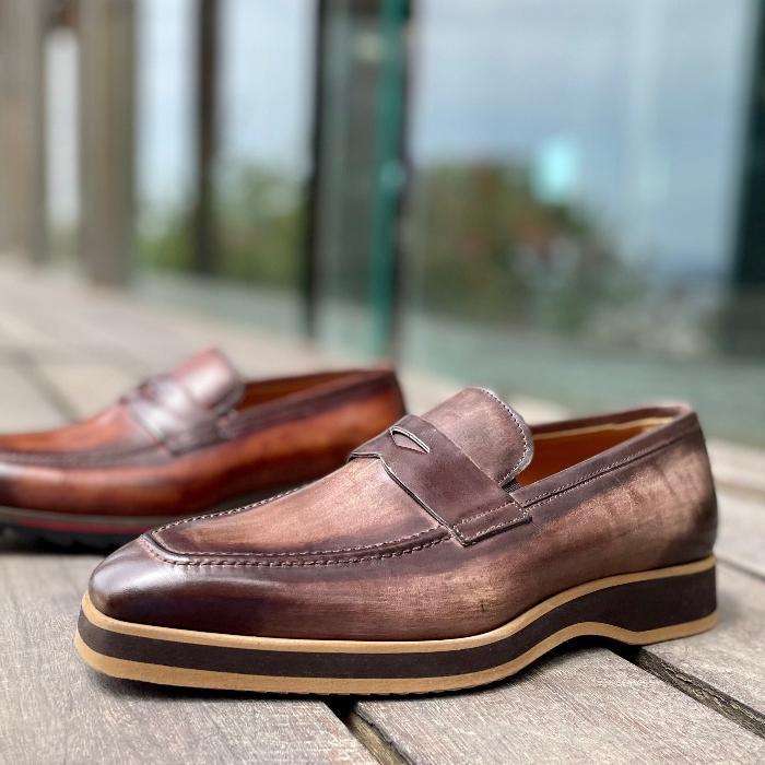 Brown Leather Palermo Slip On Penny Loafers