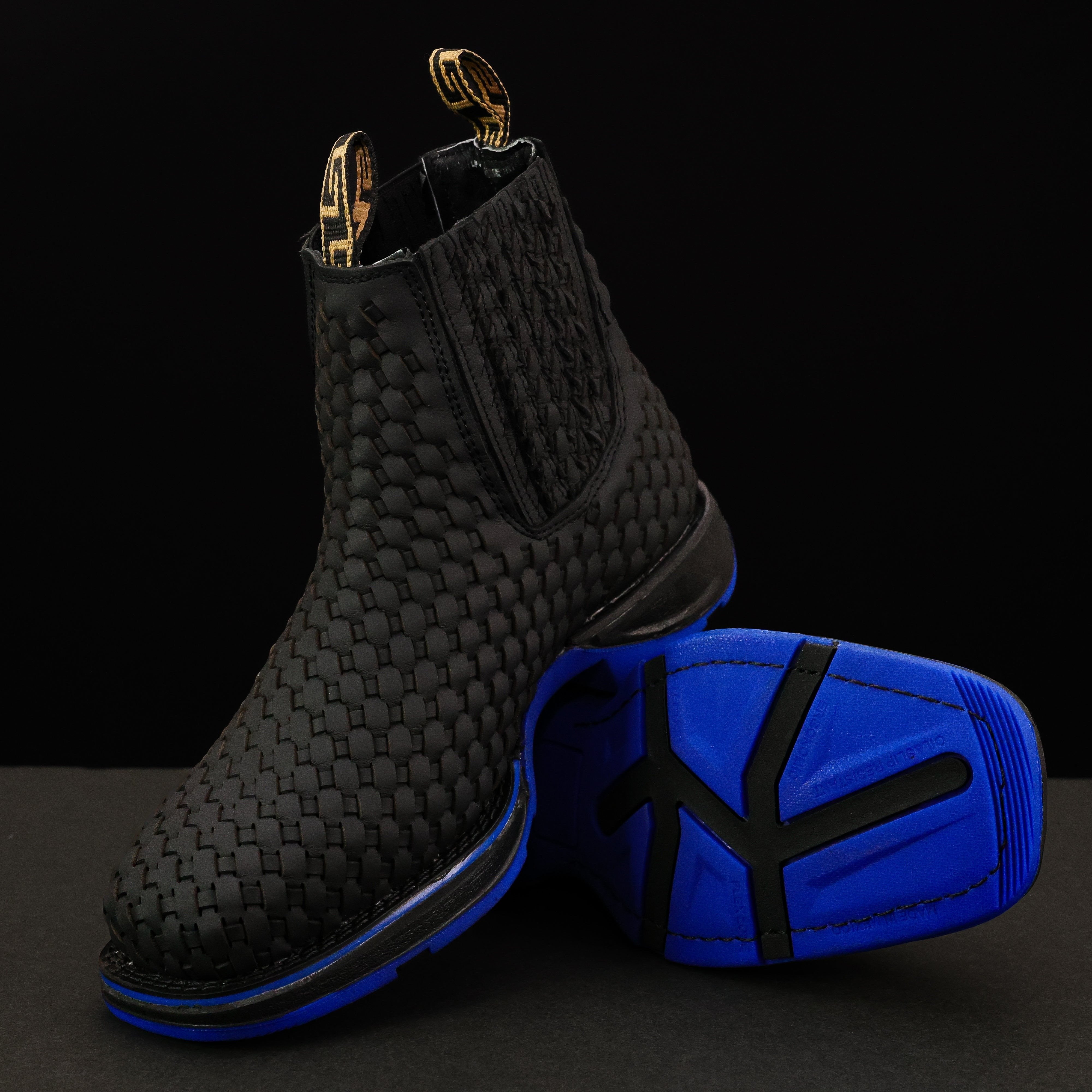 Black Basketweave Leather Botin With Lightweight Soles - Square Toe