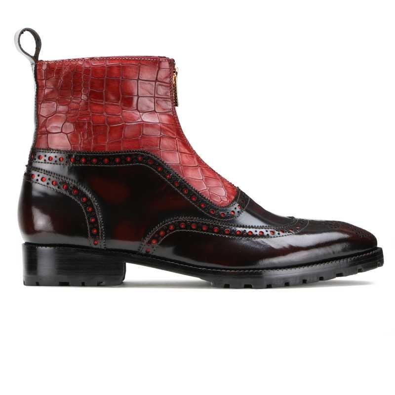 Ripper Black Red Zipper Leather Boots