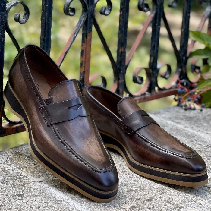 Brown Leather Palermo Slip On Penny Loafers