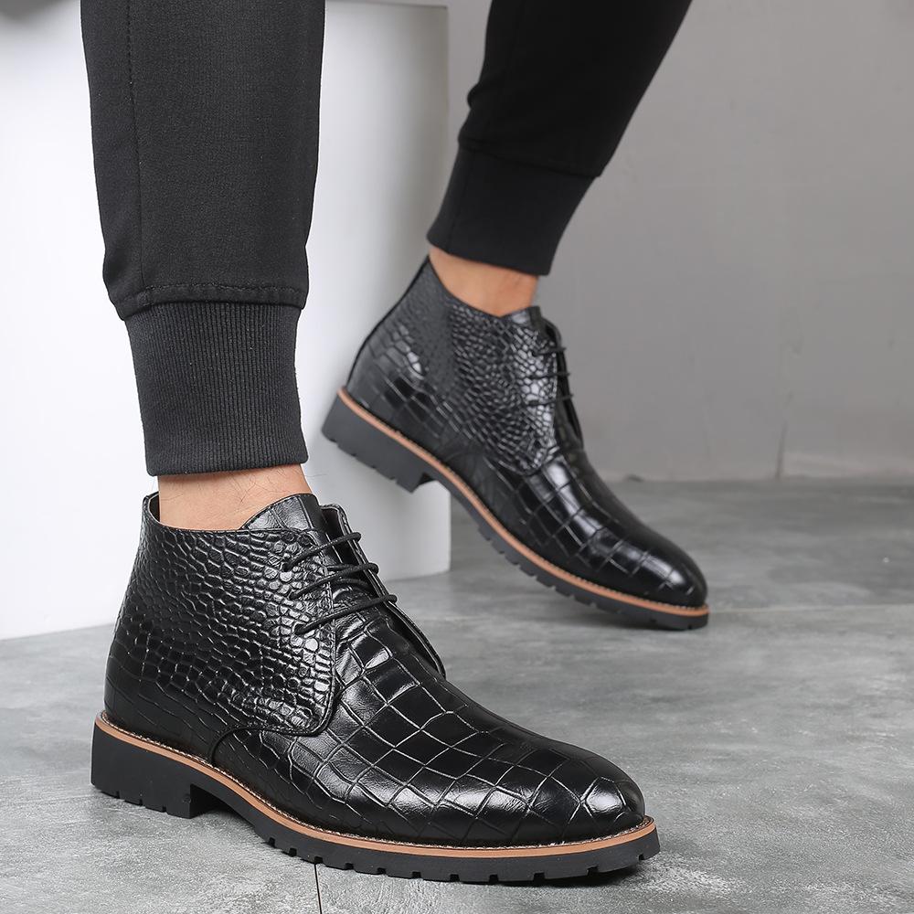 Men's Casual and Comfortable Crocodile-Patterned Formal Boots Casual Boots