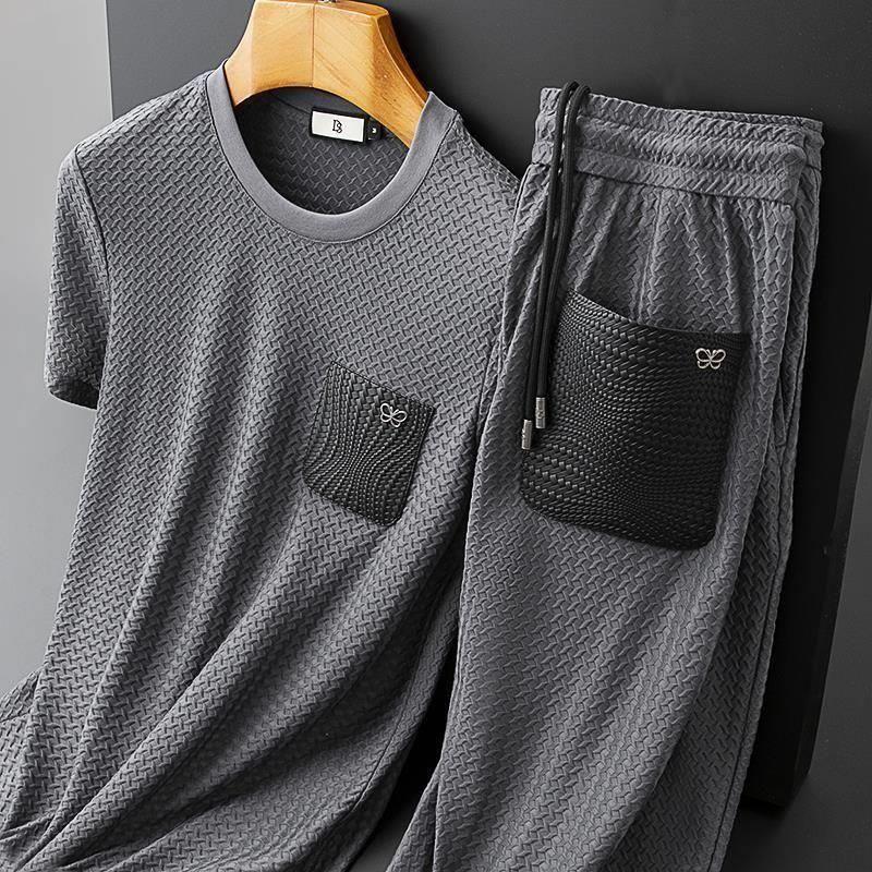 Men's Anti-Wrinkle Houndstooth Athletic Short Sleeve Suit