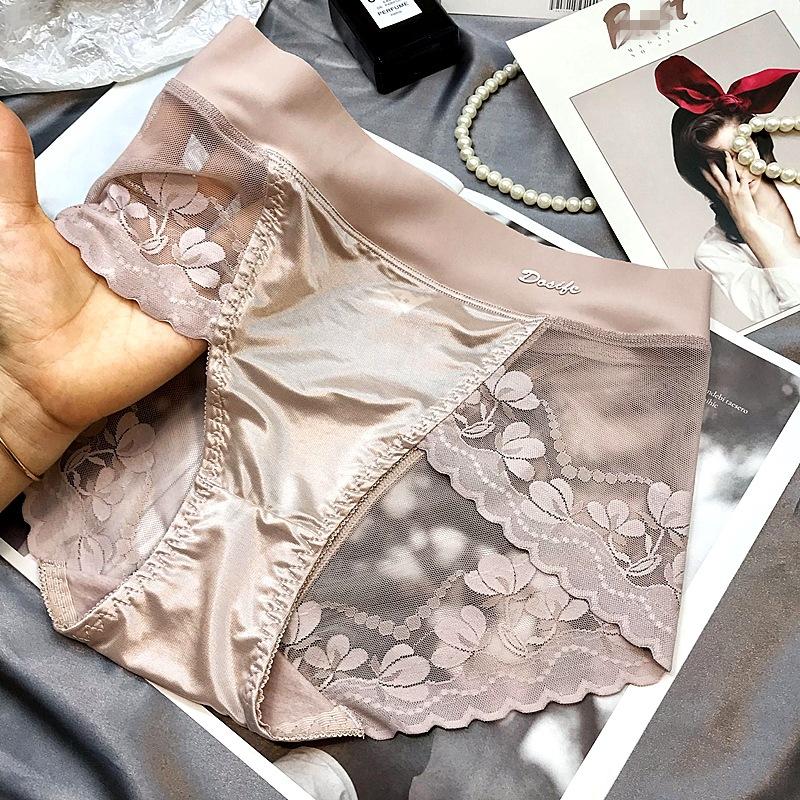 Women's High-end Satin Light Luxury Lace Breathable Mesh Cotton Briefs