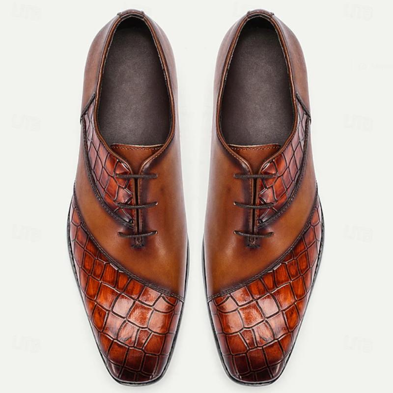 Men's Mixed Leather Oxfords Lace Up Formal Shoes